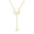 Menina rosa de ouro de aço inoxidável estrela lua colar lariat